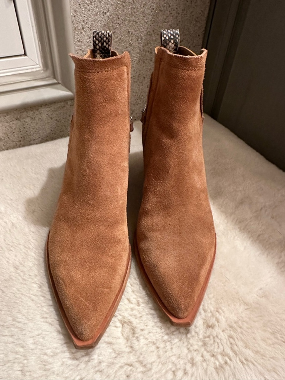 Dolce Vita Cognac Suede Pointed Ankle Booties